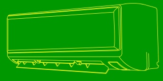 空调动画线图标。黄色象征。矢量插图孤立在绿色背景。