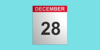 日历动画与12月和翻转页面，拍摄蓝色屏幕背景