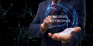 商人展示神经网络的概念全息图