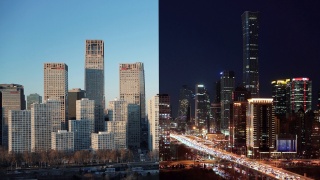 鸟瞰图北京天际线和市中心，日夜/北京，中国视频素材模板下载