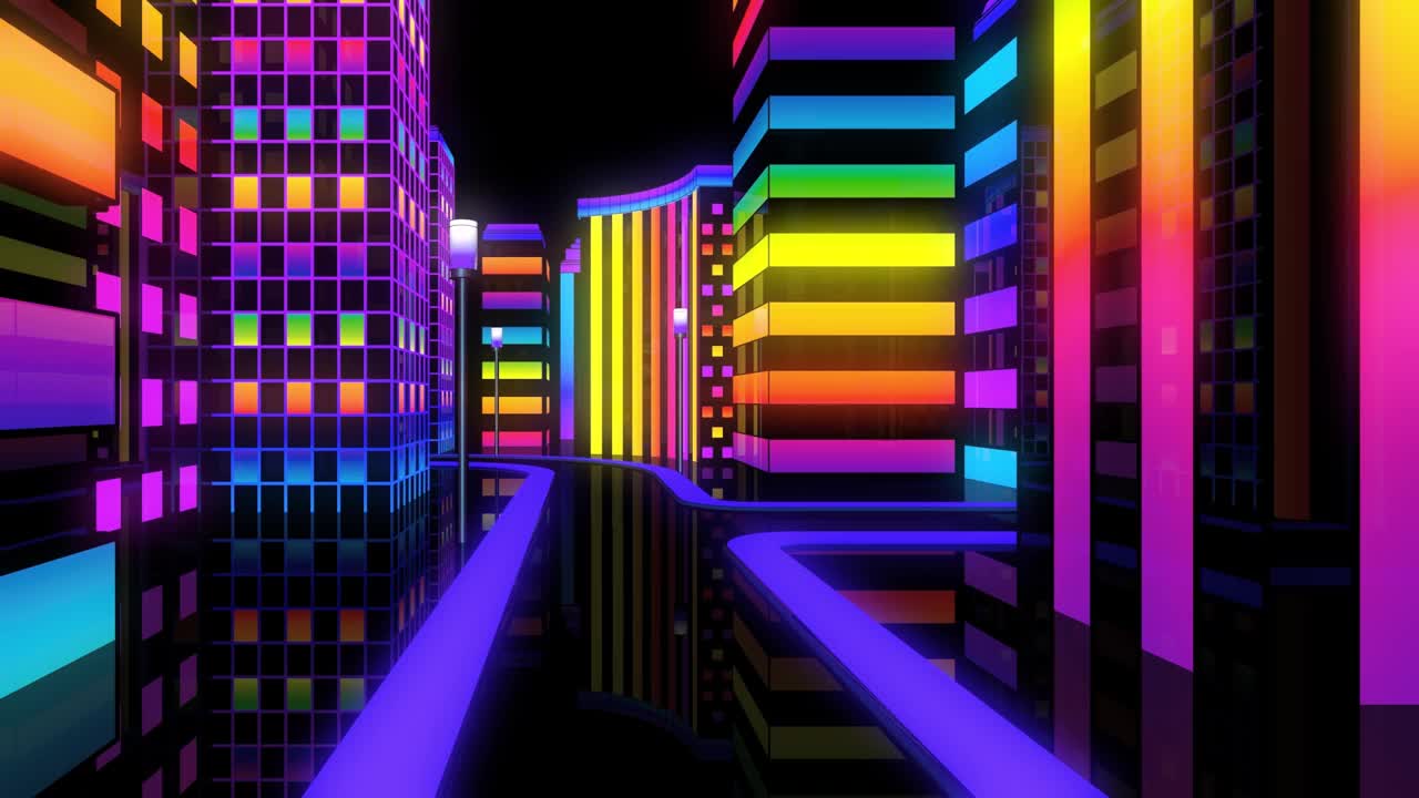 城市多彩霓虹辉光夜循环视频