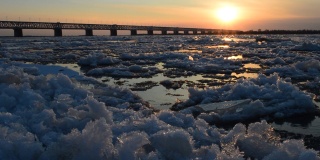 阿穆尔河上浮冰。黑龙江大桥，横贯西伯利亚铁路。