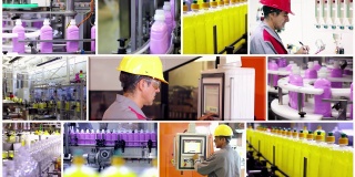 清洁产品和化学品在工厂的制造-概念视频墙