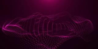 粒子波的科幻抽象主题。4k环形抽象粉红色背景的闪光粒子形成曲线，对称结构表面。数字背景与粒子全息图