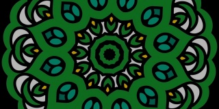 绿色旋转花万花筒在黑色背景-动画