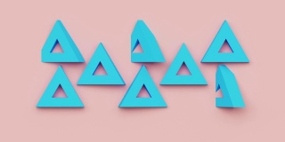 几何马赛克网格抽象无缝循环粉彩背景三角形旋转形状，三维渲染创意运动设计，墙纸与三角形图案
