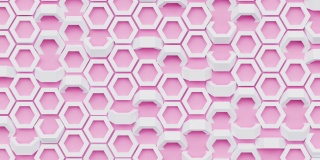 几何马赛克网格抽象无缝循环粉红色背景与六边形旋转形状，三维渲染创意运动设计，壁纸蜂窝图案