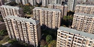 中国上海张江的住宅建筑无人机鸟瞰图