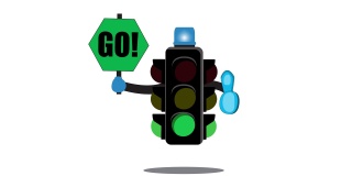 交通灯动画视频。红色，黄色，绿色的交通信号。停止,等待。