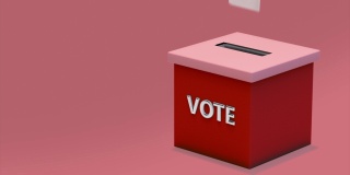 循环录像。纸在红色背景的红色投票箱里飞舞。投票箱里的选票。3 d渲染。概念:政治，选择，全民公决，民主，共和，思想，在线