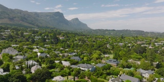 位于城市郊区的住宅区。绿色植被环绕的现代家庭住宅。山的背景。南非开普敦