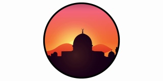 生动的日落清真寺的剪影。清真寺后面的日落
