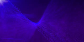 抽象运动背景动画与流动的紫色分形光波发光的蓝色光粒子和镜头耀斑。浅景深散景。