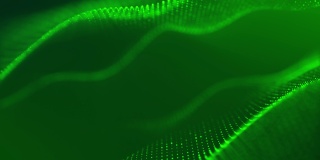 技术数字波背景概念。美丽的运动波浪点纹理与发光的非聚焦的绿色盒子粒子。有网络或技术背景。