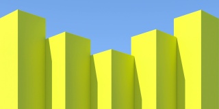 黄色盒子建筑与阴影的天空背景。概念概念。3 d动画。