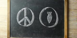 人类在黑板上写的是和平，而不是战争