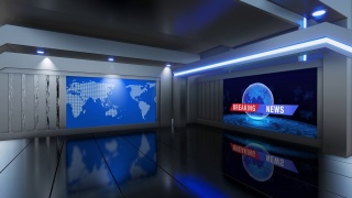 3D虚拟新闻工作室背景视频素材模板下载