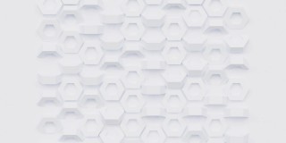 几何马赛克网格抽象无缝循环白色背景与六边形旋转形状，三维渲染创意运动设计，壁纸蜂窝图案