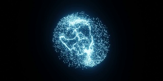 能源领域。蓝色粒子球的抽象运动。科技运动背景。