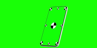移动智能手机模型的动画。智能手机绿色屏幕的色度键背景为绿色。计算机生成图像。简单的可定制的。