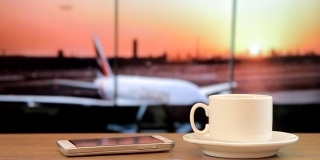 机场的热咖啡，小玩意，飞机起飞