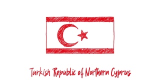 北塞浦路斯土耳其共和国国旗标记或铅笔颜色素描动画