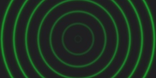 可循环的高分辨率绿色圆形波或无线电波或声纳波产生和消退的时间在黑色背景高清镜头，可循环。