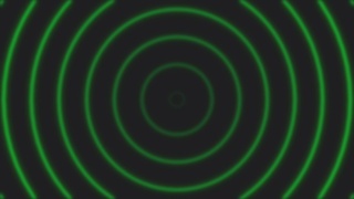 可循环的高分辨率绿色圆形波或无线电波或声纳波产生和消退的时间在黑色背景高清镜头，可循环。视频素材模板下载