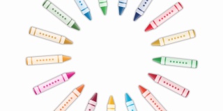 sdg彩色蜡笔围成一个圆圈，旋转和收缩的动画