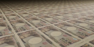 印钞机上的10000日元纸币。印钞的视频。