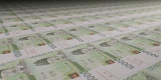 印钞机印1万韩元纸币。印钞的视频。