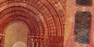 钞票上的水印，10欧元钞票在手中。