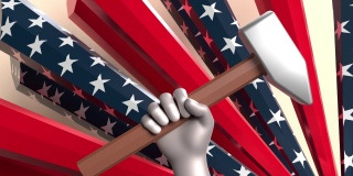 左手象征着5月1日国际劳动节工人插画海报与美国国旗4K分辨率