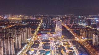 航拍中国山东济南城市商业夜景视频素材模板下载