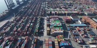 深圳盐田国际集装箱码头航拍影像，中国，Hyperlapse