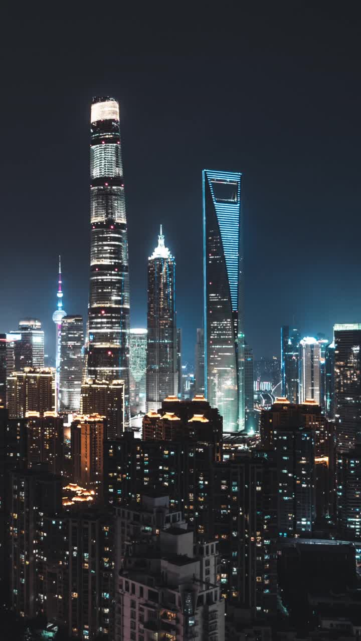 上海天际线夜景鸟瞰图/中国