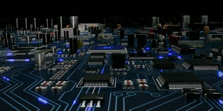 未来的电路板与移动的电子。Loopable。蓝色的。技术背景。