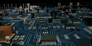 未来的电路板。蓝色的。Loopable。技术背景。