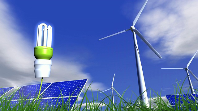 绿色能源-太阳能板和风力涡轮机