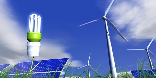 绿色能源-太阳能板和风力涡轮机