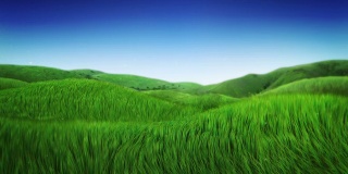 微风中绿草。有小山的田园诗般的风景。Loopable。