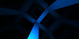 快速夜间飞行通过深蓝色抽象梁结构。3 d渲染动画