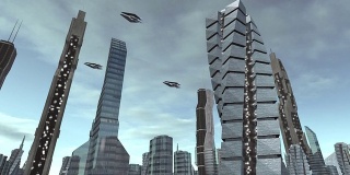 在未来的城市里，有飞船经过