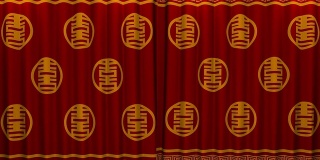 chinese new year red and gold pattern curtain with green screen opening scene
