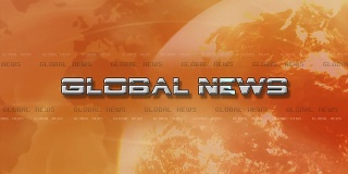 高分辨率的缓冲器动画全球新闻Sting。镜头光晕显示文本，与光球旋转-橙色