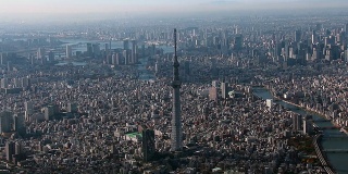 从直升机上鸟瞰东京天空树