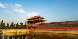 日落时分，中国北京，不同视角的故宫博物院后门