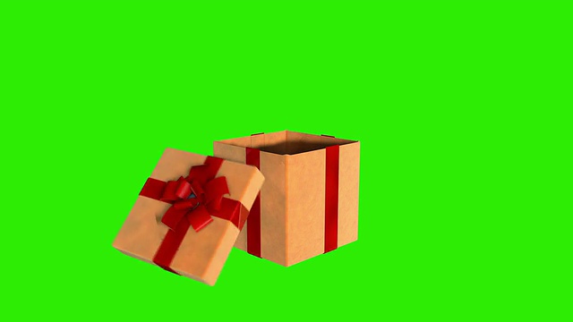 打开礼盒盒盖，呈现一款虚拟产品，绿屏