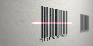 条码阅读器扫描纸张纹理上的条码动画