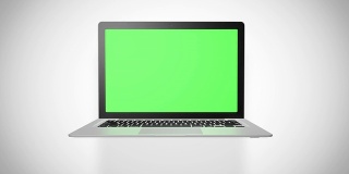 笔记本电脑绿色屏幕，白色背景